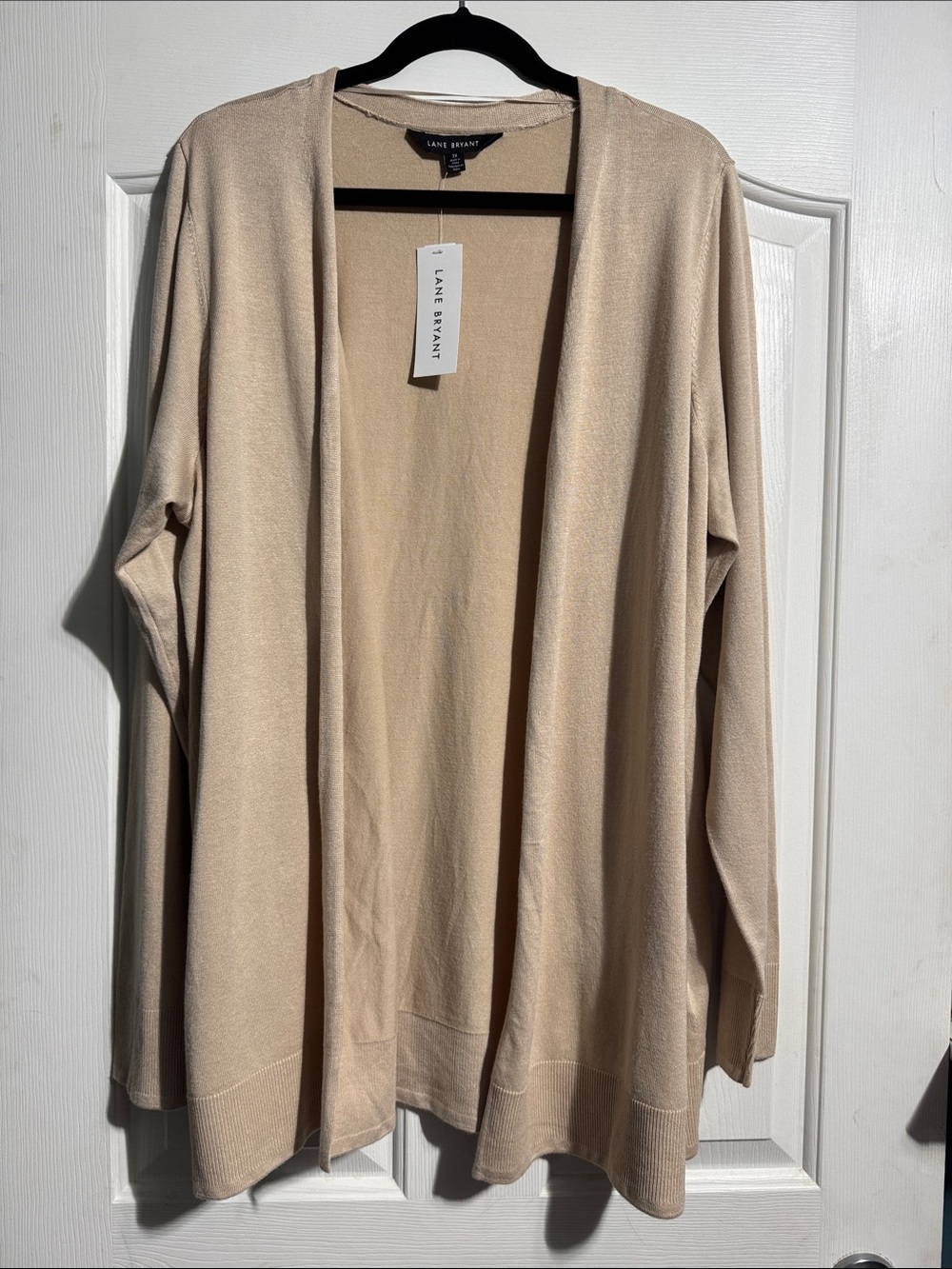 Lane Bryant 2X Tall Beige Open Front Longline Cardigan Sweater Neutral Knit NWT